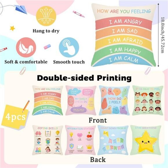 Calming Corner Pillow Covers Set of 4 Kids Room Classroom Counseling Decor Cushi - Picture 3 of 7